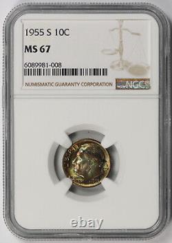 1955-S Roosevelt Dime Silver 10C MS 67 NGC Color Toned