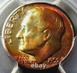 1955 S Silver Us Roosevelt Dime Pcgs Mint State 66 Great Color