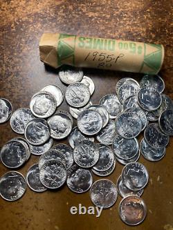 1955-p Roosevelt Dime Roll, Bu! 50 Coins