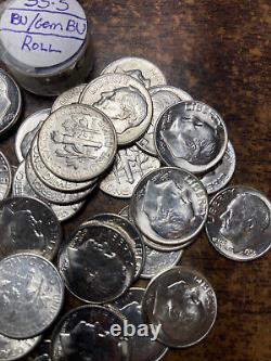 1955-s Roosevelt Dime Roll, Gem Bu! 50 Coins, 90% Silver