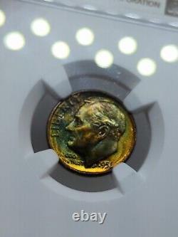 1956 Dime 10C NGC MS68 Pop 10 Only 2 Higher Monster Rainbow Toned Blazing Luster