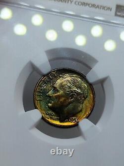 1956 Dime 10C NGC MS68 Pop 10 Only 2 Higher Monster Rainbow Toned Blazing Luster