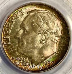 1957-D Roosevelt SILVER Dime graded MS-67 by PCGS Beautiful Rainbow Toning