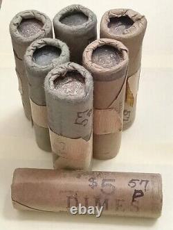 1957 P Roosevelt Silver Dime Original Bank Roll Of 50 Coins BU Uncirculated