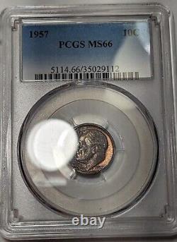 1957 P Roosevelt Silver Dime PCGS MS 66 Toned