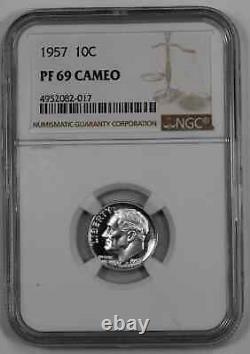 1957 Proof Roosevelt Dime 10c Ngc Certified Pf 69 Proof Cameo (017)