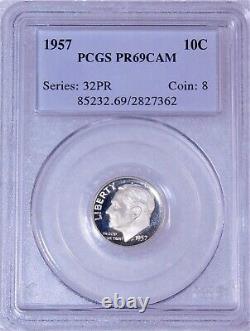 1957 Roosevelt Silver Dime PCGS PR69CAM Proof Deep Cameo Obverse White PQ #B560