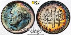 1958 10C Roosevelt Silver Dime PCGS MS65 Colorful Rainbow Blue Toning