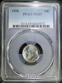 1958 10C Roosevelt Silver Dime PCGS MS65 Colorful Rainbow Blue Toning