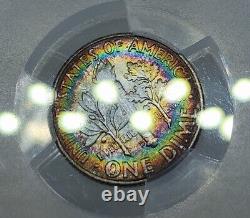 1958 D 10C Roosevelt Silver Dime PCGS MS67 Rainbow Toned Incredibe Coin