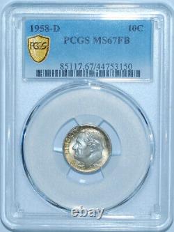 1958 D PCGS MS67FB Full Bands Roosevelt Dime Mint Set Toned