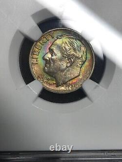 1958 D Roosevelt Dime MS66 FT NGC Monster Rainbow Toned