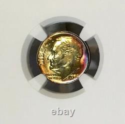 1958-D Roosevelt Dime NGC MS66 FT Full Torch/Bands Stunning Rainbow Toned
