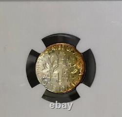 1958-D Roosevelt Dime NGC MS66 FT Full Torch/Bands Stunning Rainbow Toned