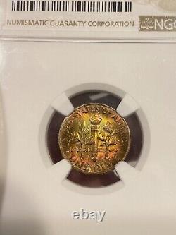 1958-D Roosevelt Dime, NGC MS67FT. Colorful Rainbow Toning
