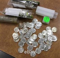 1958-D Roosevelt Silver Dimes Roll of 50 most BRIGHT WHITE Uncirculated