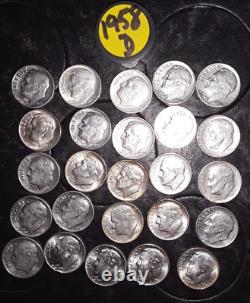 1958 D UNC/AU Roosevelt Dime Lot of 25 Coins