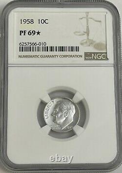 1958 Ngc Pf69 Star 90% Silver Roosevelt Dime 10c Great Eye Appeal White Label