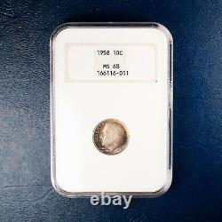 1958 Roosevelt Silver Dime, NGC MS68, Old Fatty Holder, TONED Top Pop 20/0 #62
