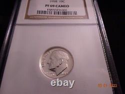 1958 Roosevelt Silver Dime, NGC PF69 Cameo Brown Label