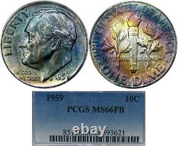 1959 10c Pcgs Ms66fb Silver Roosevelt Simply Stunning Color