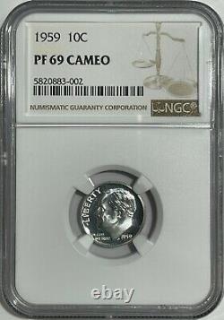 1959 Ngc Pf69 Cameo 90% Silver Roosevelt Dime 10c Great Eye Appeal Uncirculated