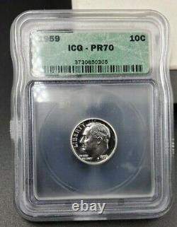 1959 P Roosevelt Silver Dime Coin PR70 ICG Gem Proof Nice Coin