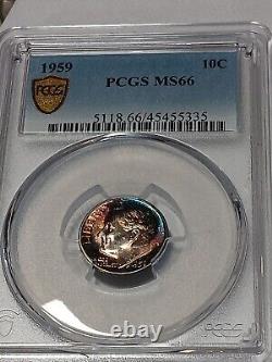 1959 Roosevelt Silver Gold SHIELD PCGS MS66 Stunning Toning