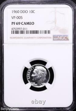1960 DDO VP-005 Roosevelt Dime NGC PF69 CAMEO DOUBLED DIE OBVERSE MV-997-011