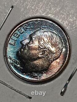 1960 Roosevelt Dime Rainbow Toning Bu Choice Full Bands