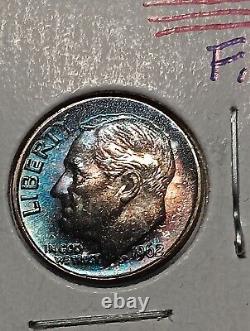 1960 Roosevelt Dime Rainbow Toning Bu Choice Full Bands