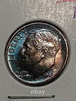 1960 Roosevelt Dime Rainbow Toning Bu Choice Full Bands