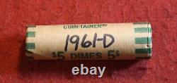 1961-D Roosevelt Dime 50 coin roll circulated 90% Silver