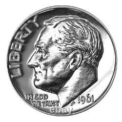 1961 Roosevelt Dime 10c Gem Proof 90% Silver Roll 50 US coins