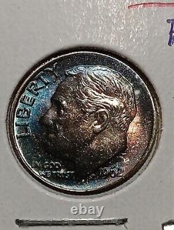 1962 -Roosevelt Dime Full Bands Stunning Rainbow Toning Bu Choice