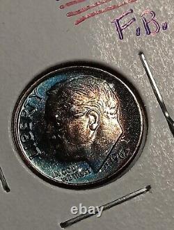 1962 -Roosevelt Dime Full Bands Stunning Rainbow Toning Bu Choice