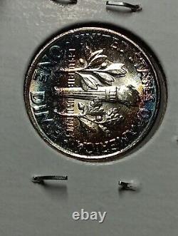 1962 -Roosevelt Dime Full Bands Stunning Rainbow Toning Bu Choice