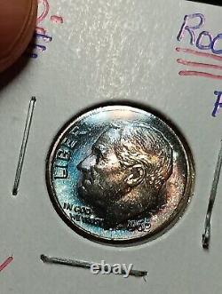 1962 -Roosevelt Dime Full Bands Stunning Rainbow Toning Bu Choice