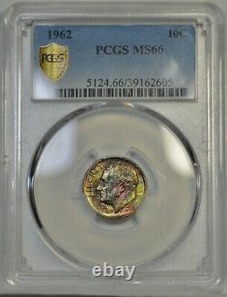 1962 Roosevelt Dime PCGS MS66 Immaculate Rainbow Toning