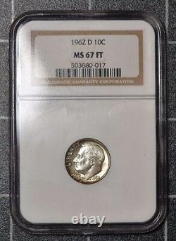 1962-d Roosevelt Dime / Ms-67 Ft / Silver / Ngc 503880-017 / Strong Strike