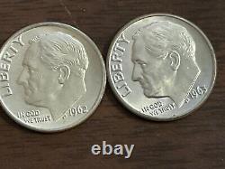 1962d & 1963d Roosevelt Dimes 90% Silver $5 Face Value Bu Roll Bullion Invest