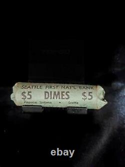 1963 Full Roll Silver Dimes In A Old Seattle 1st National Bank Roll
