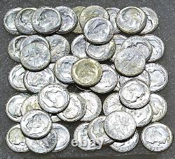 1963 P Roosevelt Silver Dime Original Gem BU roll 50 coins with end coin #J579J