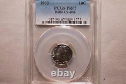 1963 Roosevelt Dime Ddr Fs-804 Graded Pcgs Pr67