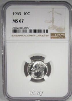 1963-p Silver Roosevelt Dime NGC MS67 Coin AJ175