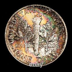 1964 10c Silver Roosevelt Dime PQ Dramatic Rainbow Toning BU Y5700