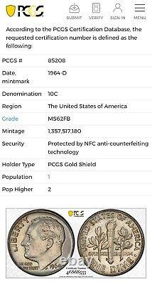 1964-D MS62FB Roosevelt Dime. PCGS Gold Pop 1, Pop Higher 2. Fresh. #BL0001