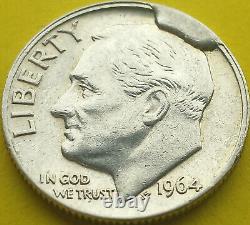 1964 D Roosevelt Dime 90% SILVER Large Obverse Cud Impressive Error scarce 10c