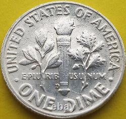 1964 D Roosevelt Dime 90% SILVER Large Obverse Cud Impressive Error scarce 10c