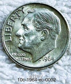 1964-D Roosevelt Dime BU with errors. Last year of the 90% silver dime